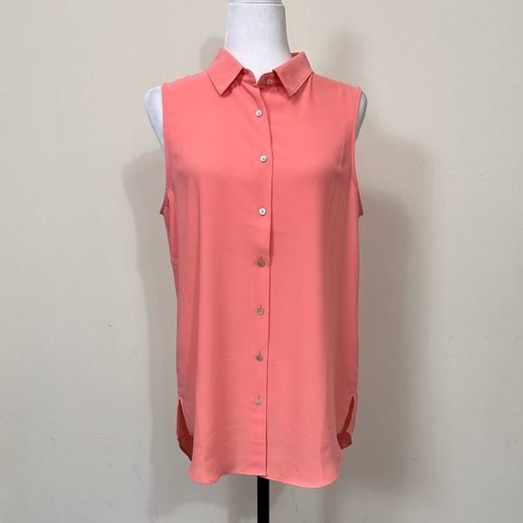 NWOT Rachel Zoe Polyester Pink Orange Loose Fit Sleeveless Button Down Shirt L - Picture 8 of 15